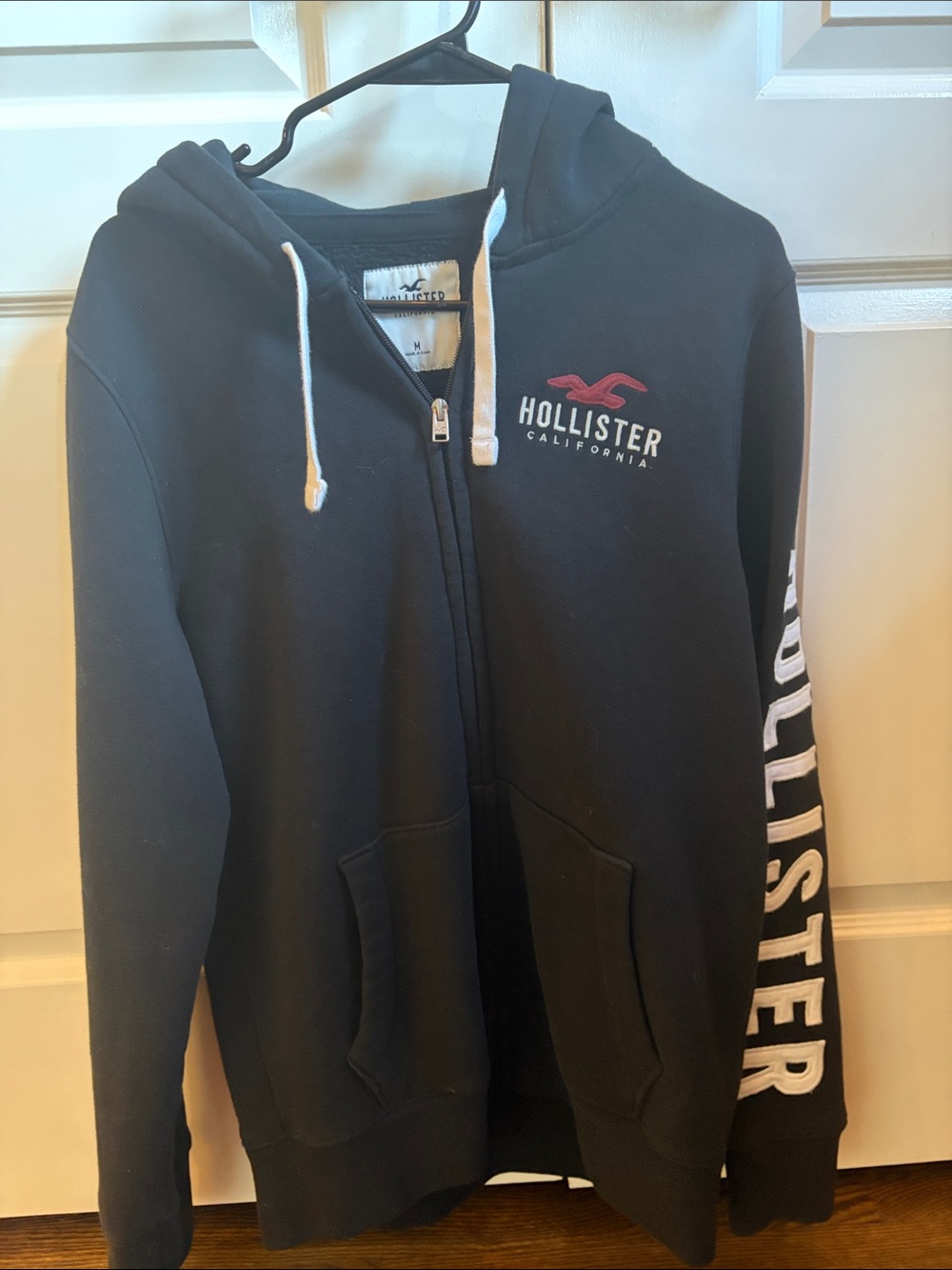 Hollister Kids Black Zip Front Hoodie with Logo Sleeve